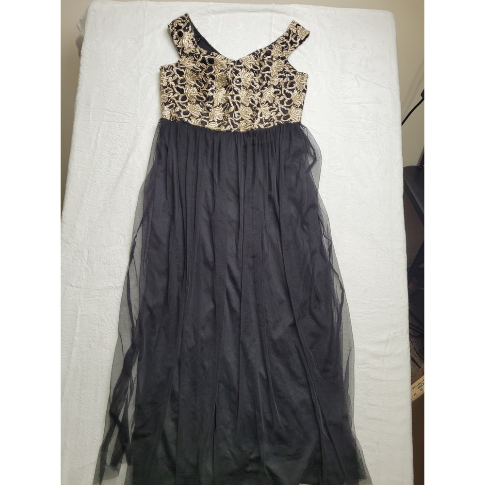 NWT Candalite Gown Women Small Black Gold Sequin Lace Tulle Maxi Dress